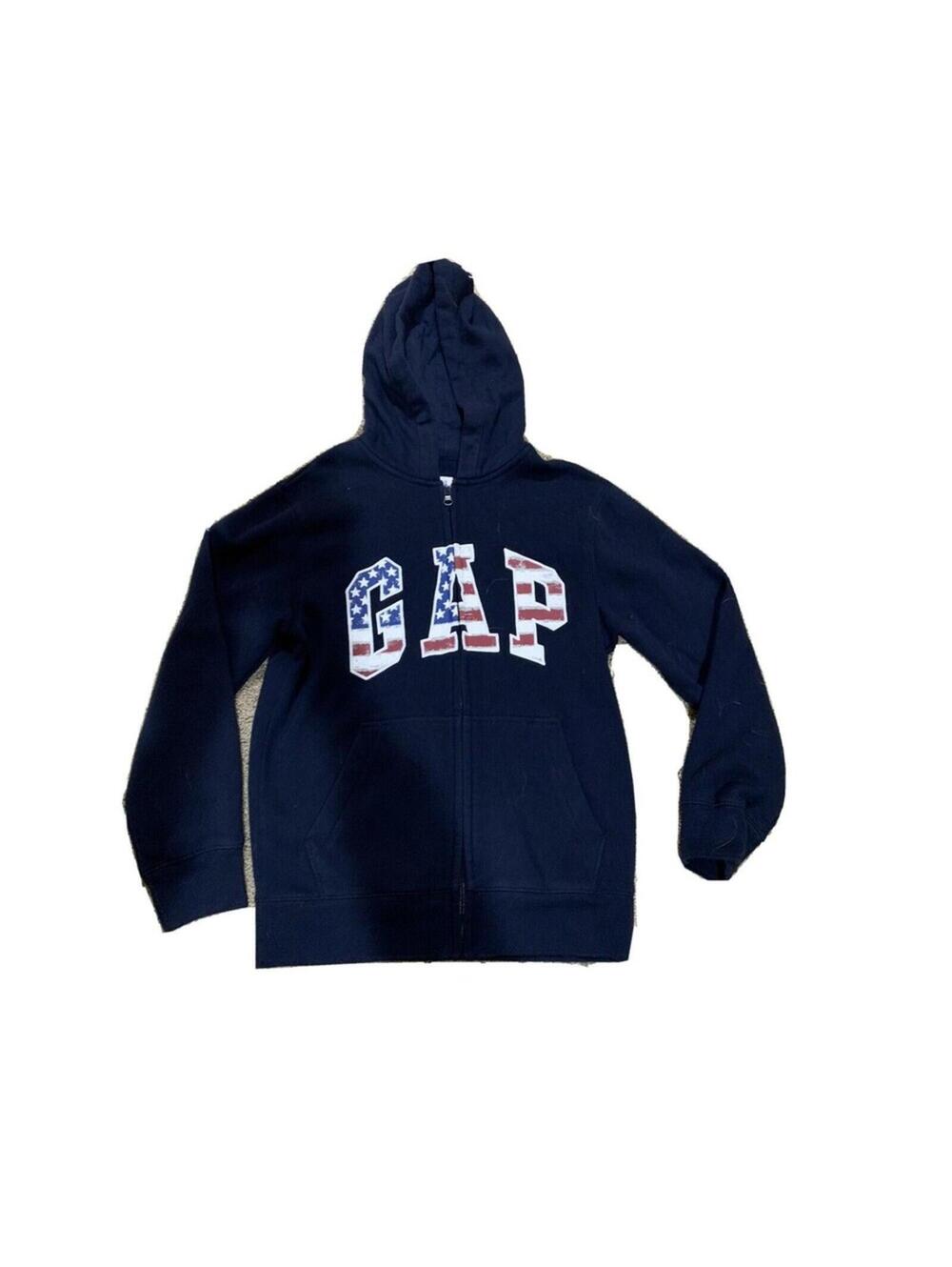 Boy's GAP kids full zip hoodie sweatshirt navy blue USA flag letters XL X LARGE